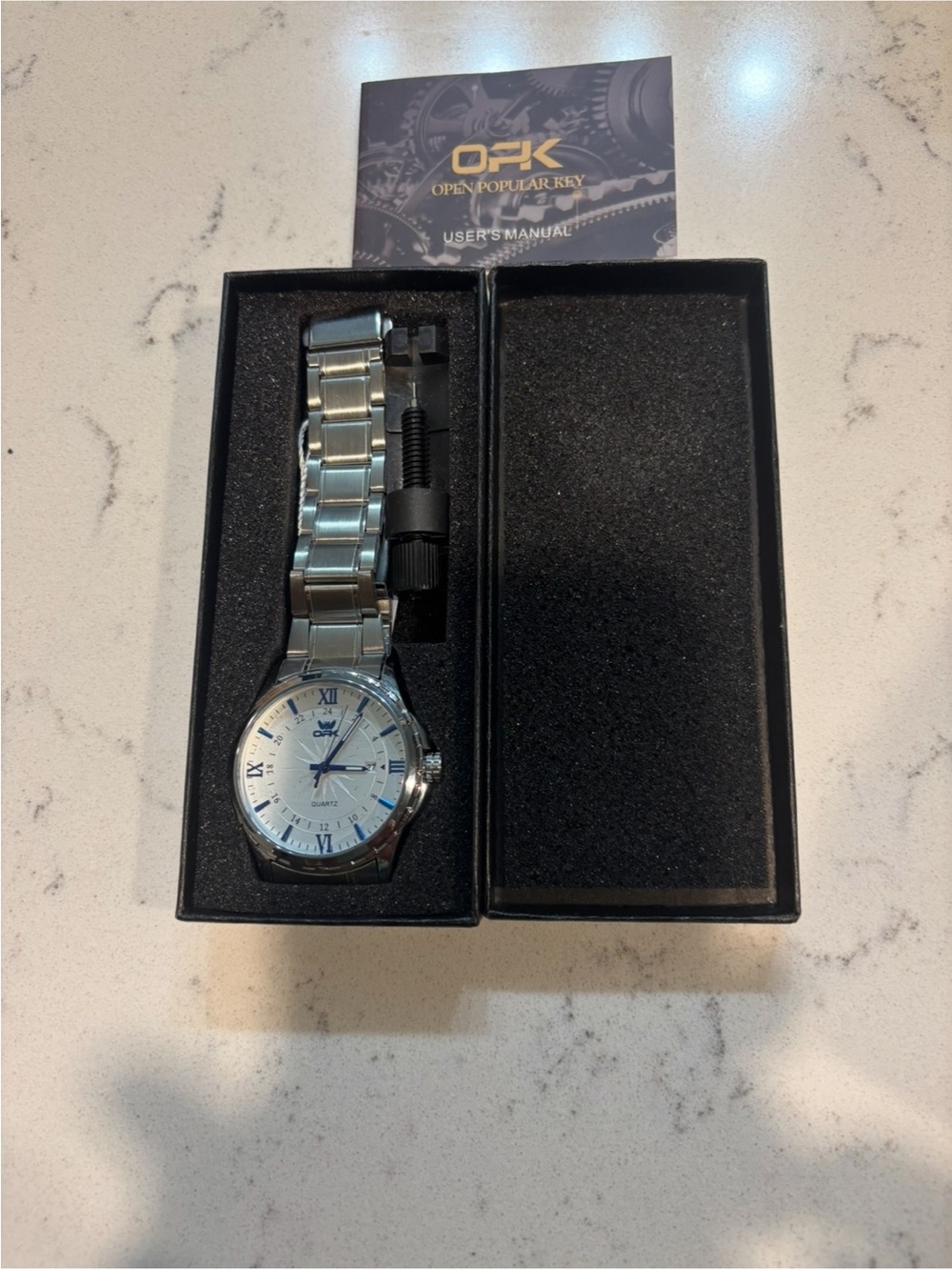 OP Silver Stainless Steel Men’s Dress Watch with White Dial